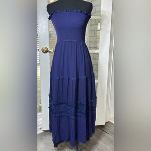 ZESICA Maxi Dress Women M Blue Off Shoulder Lace Ruffle 100% Rayon